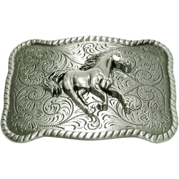 Men's Silver Nice Horse Running Design Western Cowboy Rectangle Belt Buckles - Picture 4 of 6